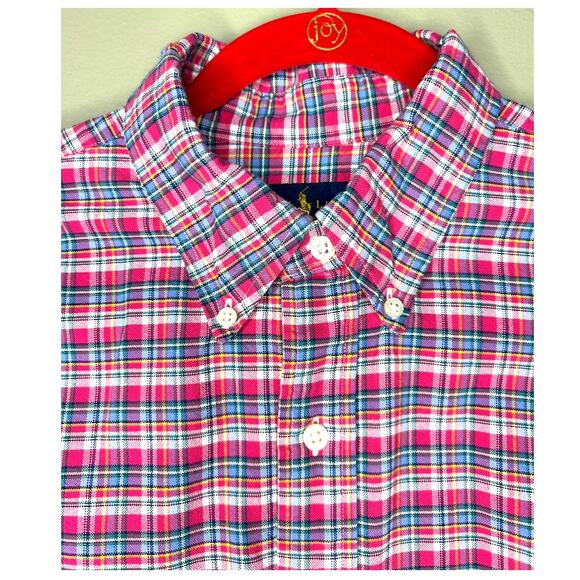 Ralph Lauren Polo Mens Plaid Oxford Heavy Cotton Pink Blue Size Large - Picture 3 of 8